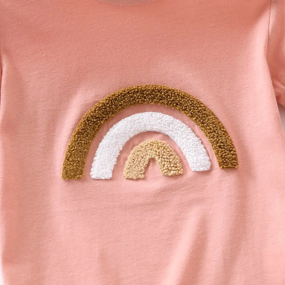 Toddler Girl 100% Cotton Rainbow Embroidered Short-sleeve Tee