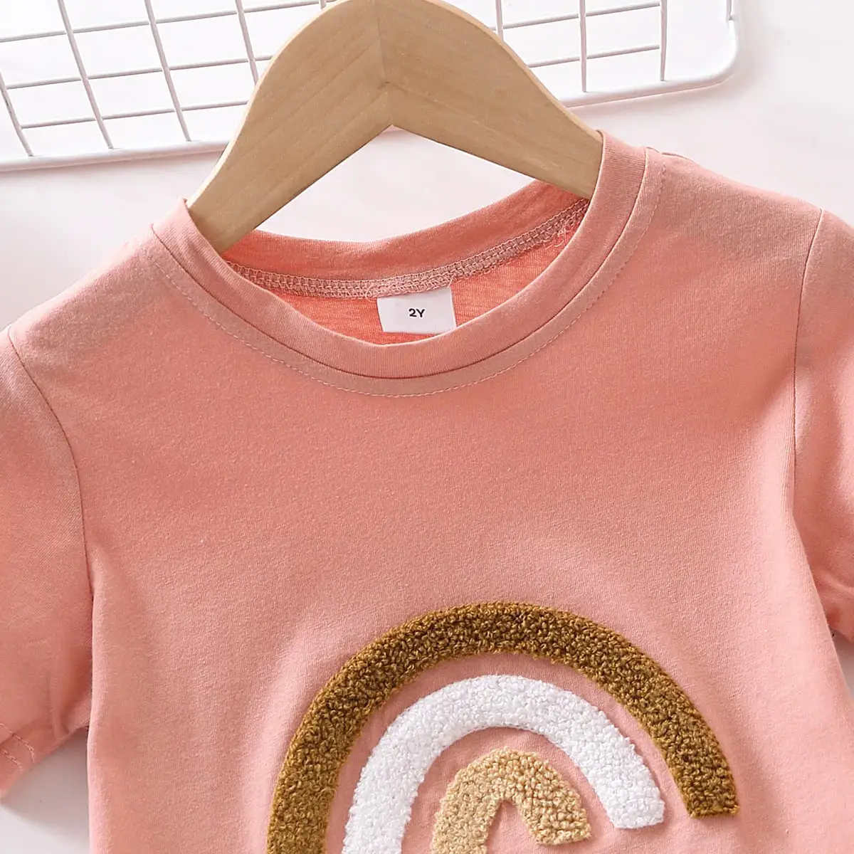 Toddler Girl 100% Cotton Rainbow Embroidered Short-sleeve Tee