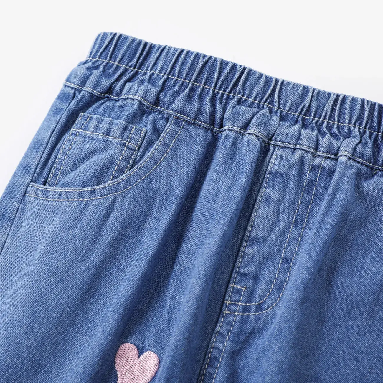 Toddler Girl Heart Embroidered Elasticized Blue Denim Jeans share icon