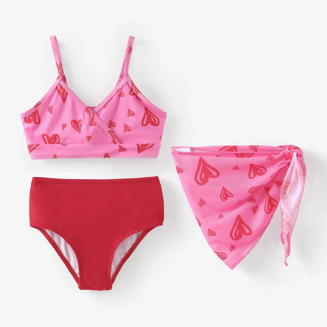 3pcs Kid Girl Heart-shaped Print Swimsuits Set 
