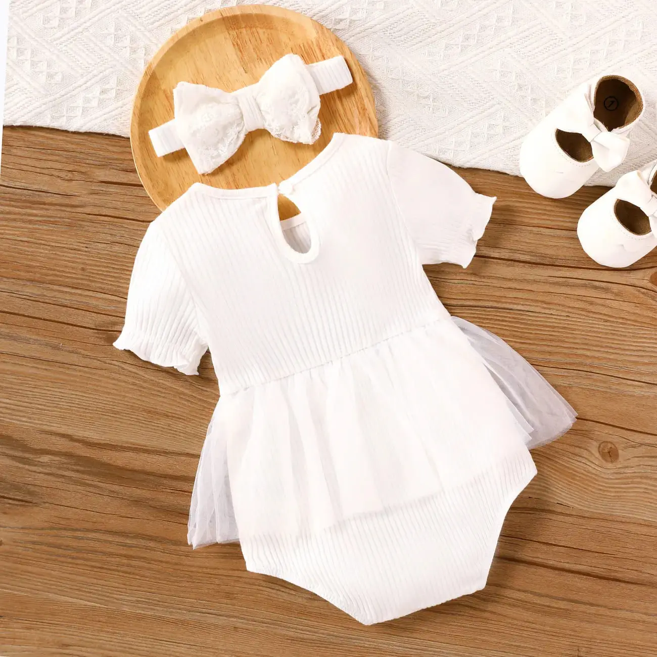 Romper Set, 2pcs Chinlon/Cotton Blend, Short Sleeve