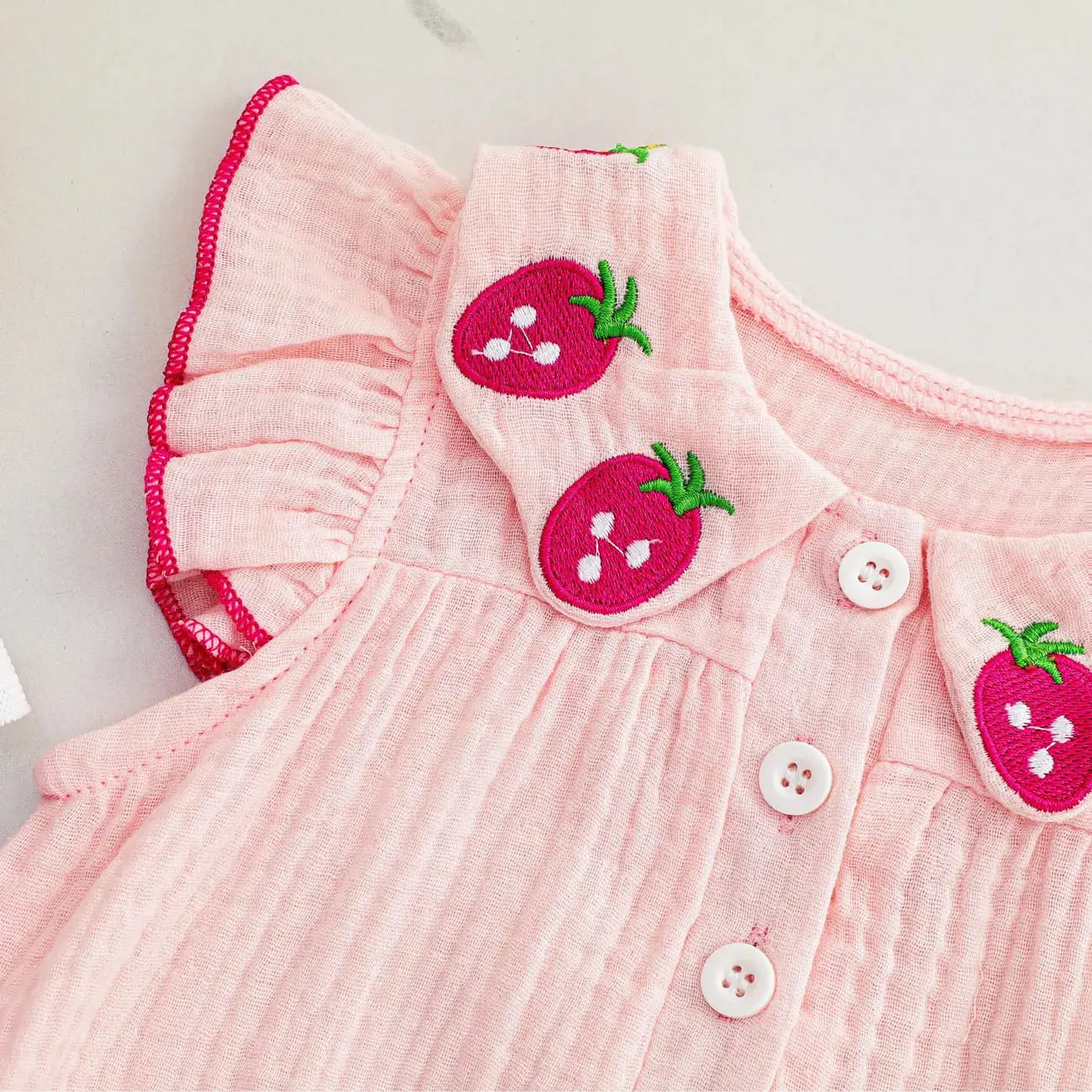 Cute Strawberry Embroidered Romper Set for Baby Girls