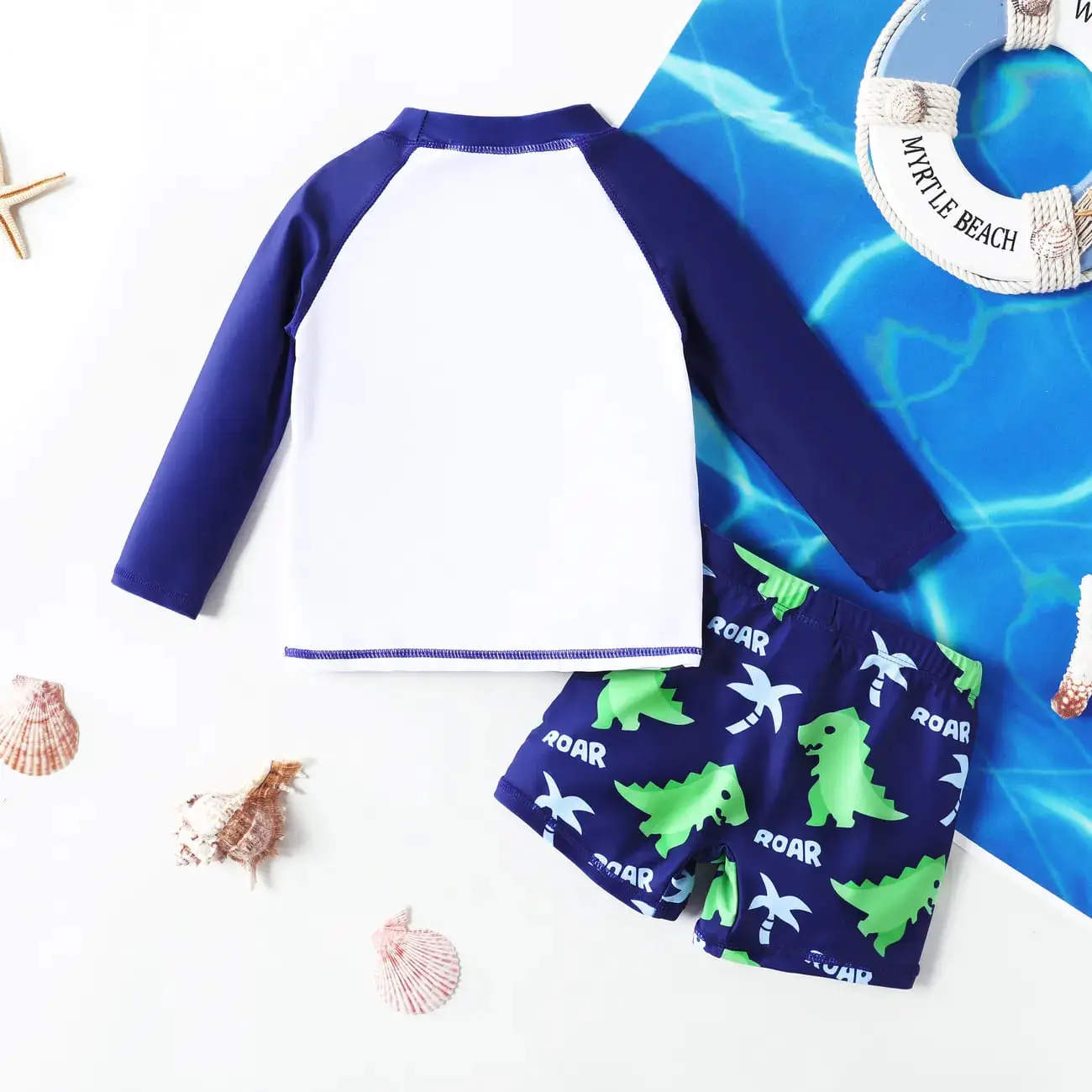 2pcs Toddler/Kid Boy Childlike Dinosaur Swimsuits Set