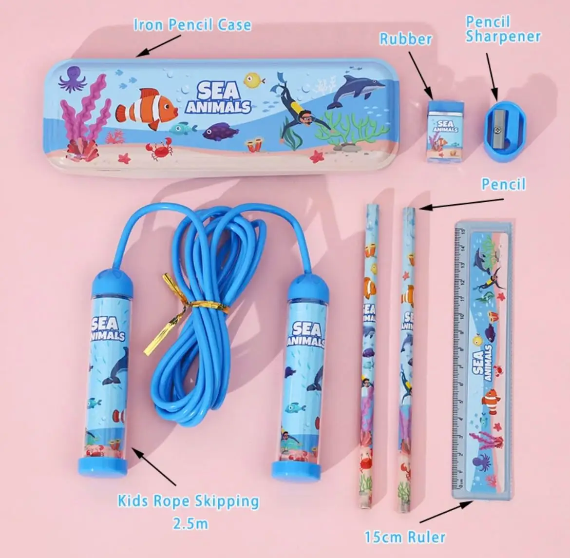 Kids Stationery Set Creative Stationery Children's Prize Student Stationery Set Gift Box Primary School Student Supplies Dino 7 Piece
