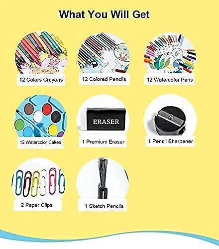 46 Pcs Durable Color Box, Fully Loaded Combo of Water, Crayons, Pencil & Sketch Colors Art Set, Art Kit, Kids Painting Set, Box with Color Pencil, (Print May Very)