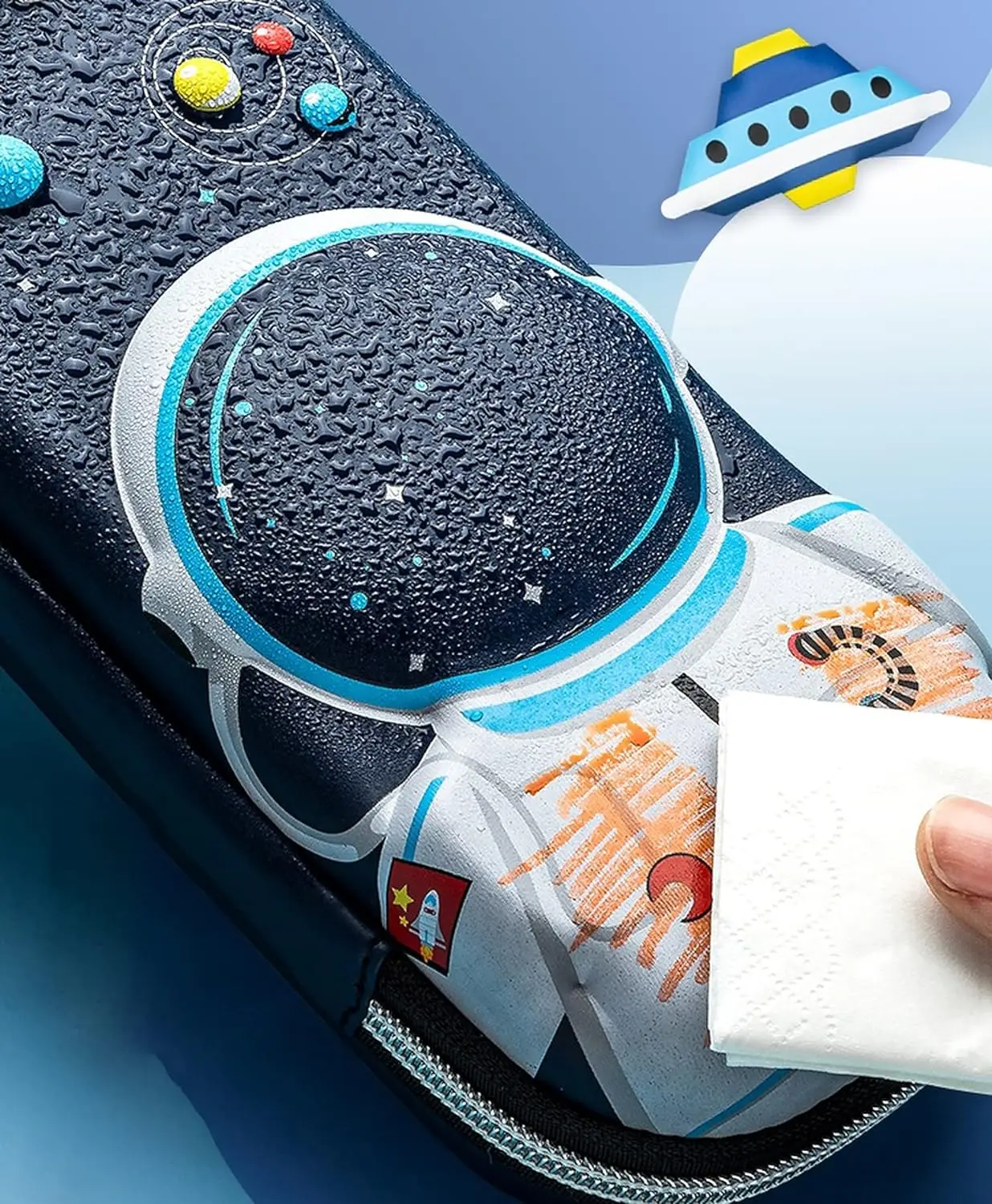 3D Pencil Case, Large Capacity Pencil Pouch Bag for Boys & Girls Students with Zip Closure Portable Stationery Bag Organizer EVA, Space Blue