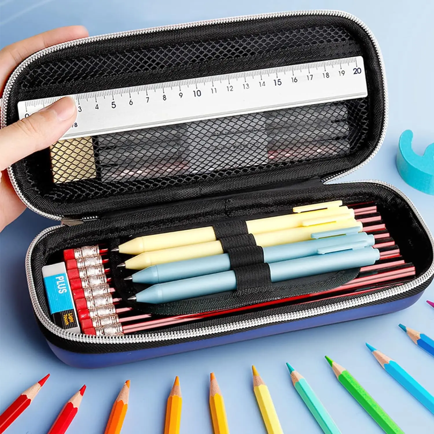 3D Pencil Case, Large Capacity Pencil Pouch Bag for Boys & Girls Students with Zip Closure Portable Stationery Bag Organizer EVA, Space Blue