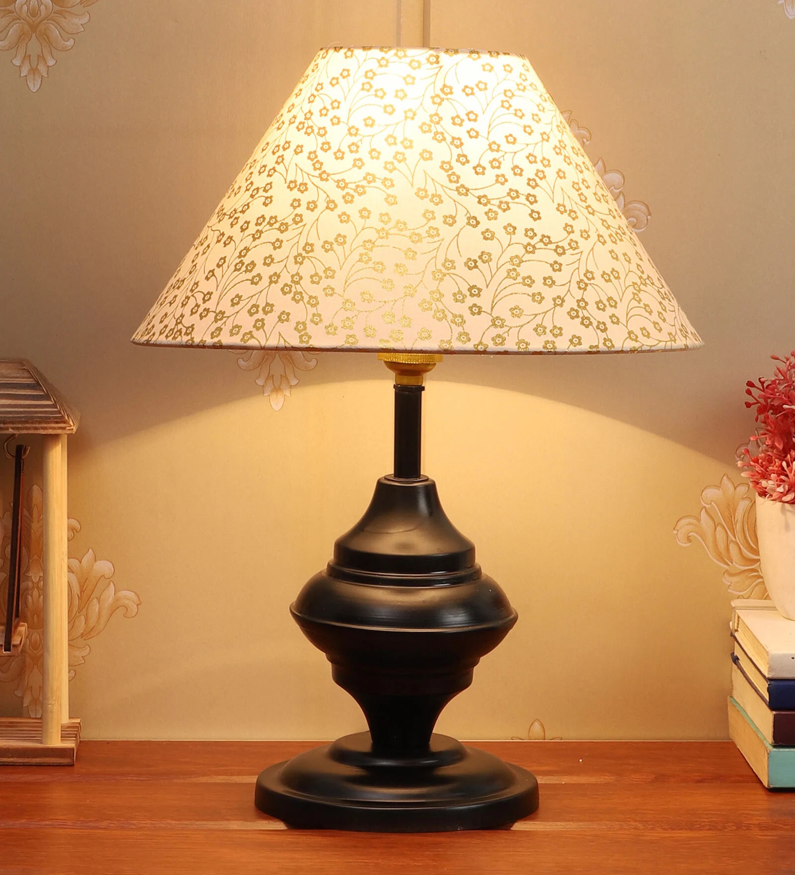 Gold Fabric Shade Night Lamp With Metal Base 