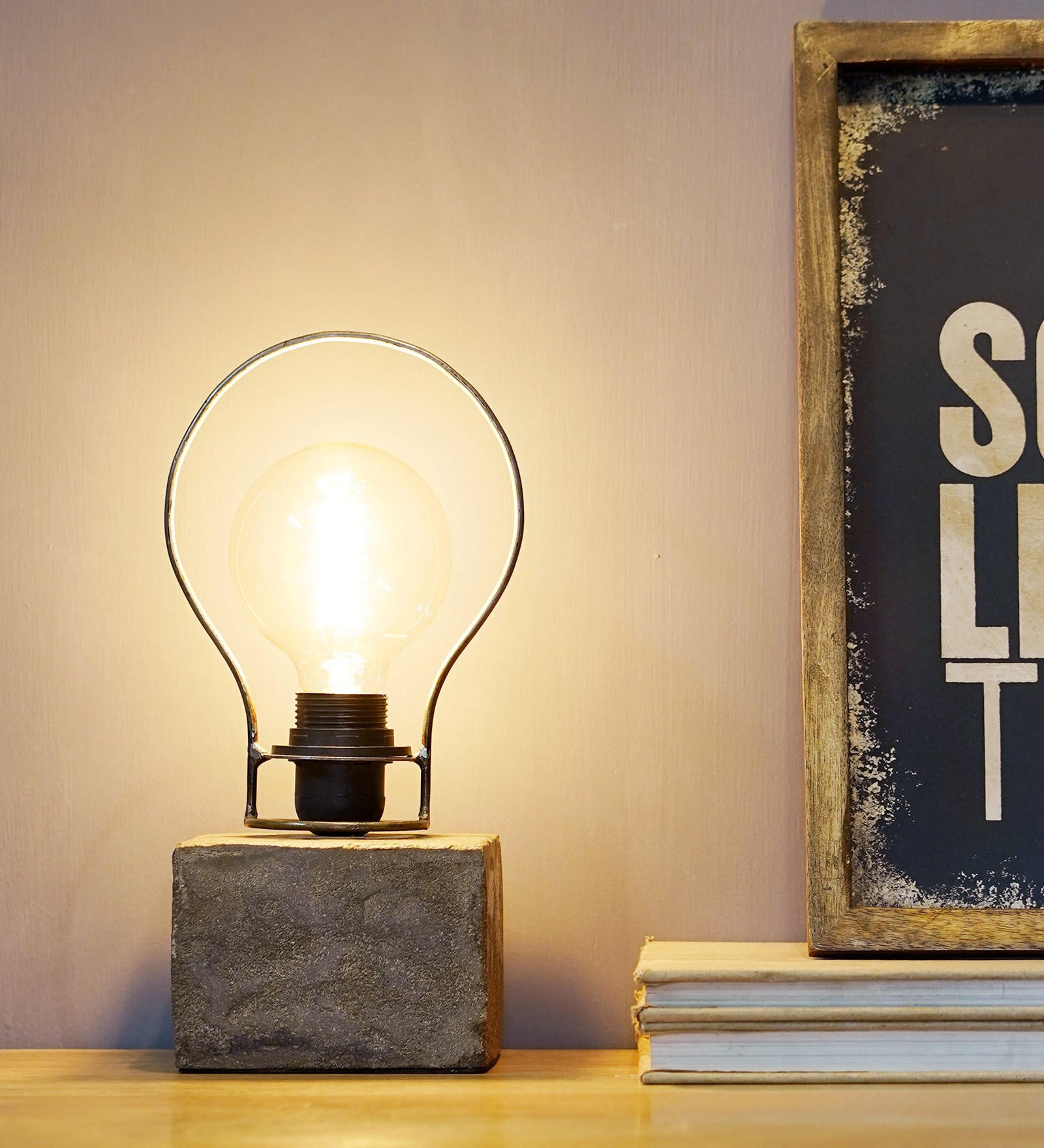  Iron Shade Table Lamp With Concrete Finish 