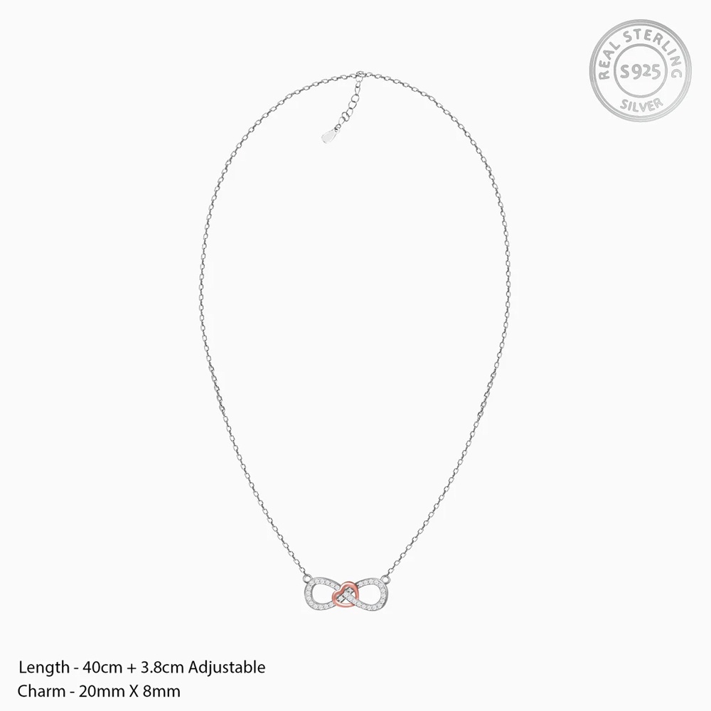 Rose Gold Studded Infinity Heart Pendant Made with 925 Silver