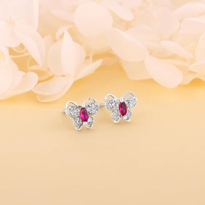 Silver Pop Pink Studded Butterfly Studs 