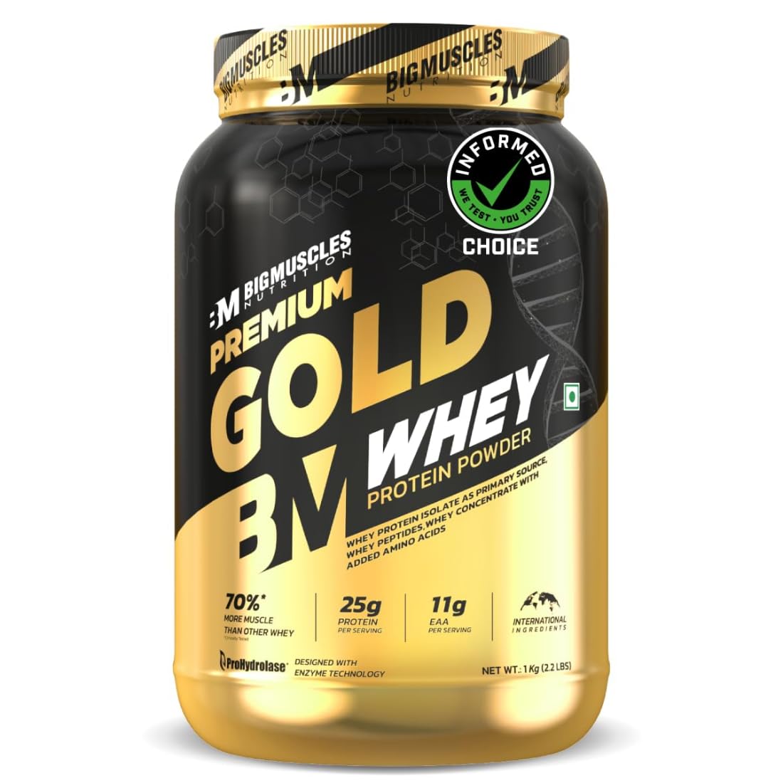  Bigmuscles Nutrition Premium Gold Whey [1Kg] | Informed Choice UK Certified | Isolate Whey Protein Blend | 25g Protein | 11g EAA 