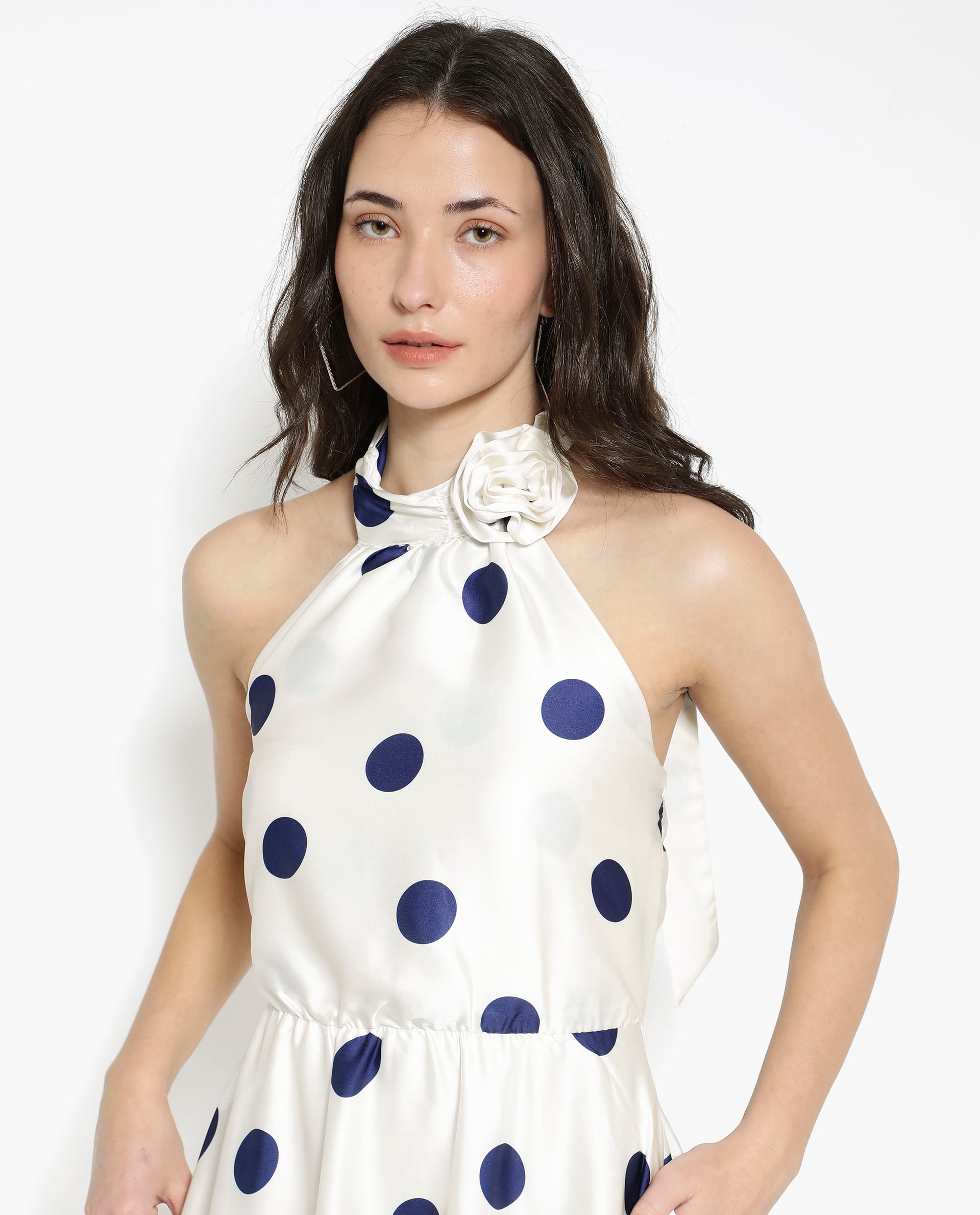 POLKA HALTER NECK MAXI DRESS