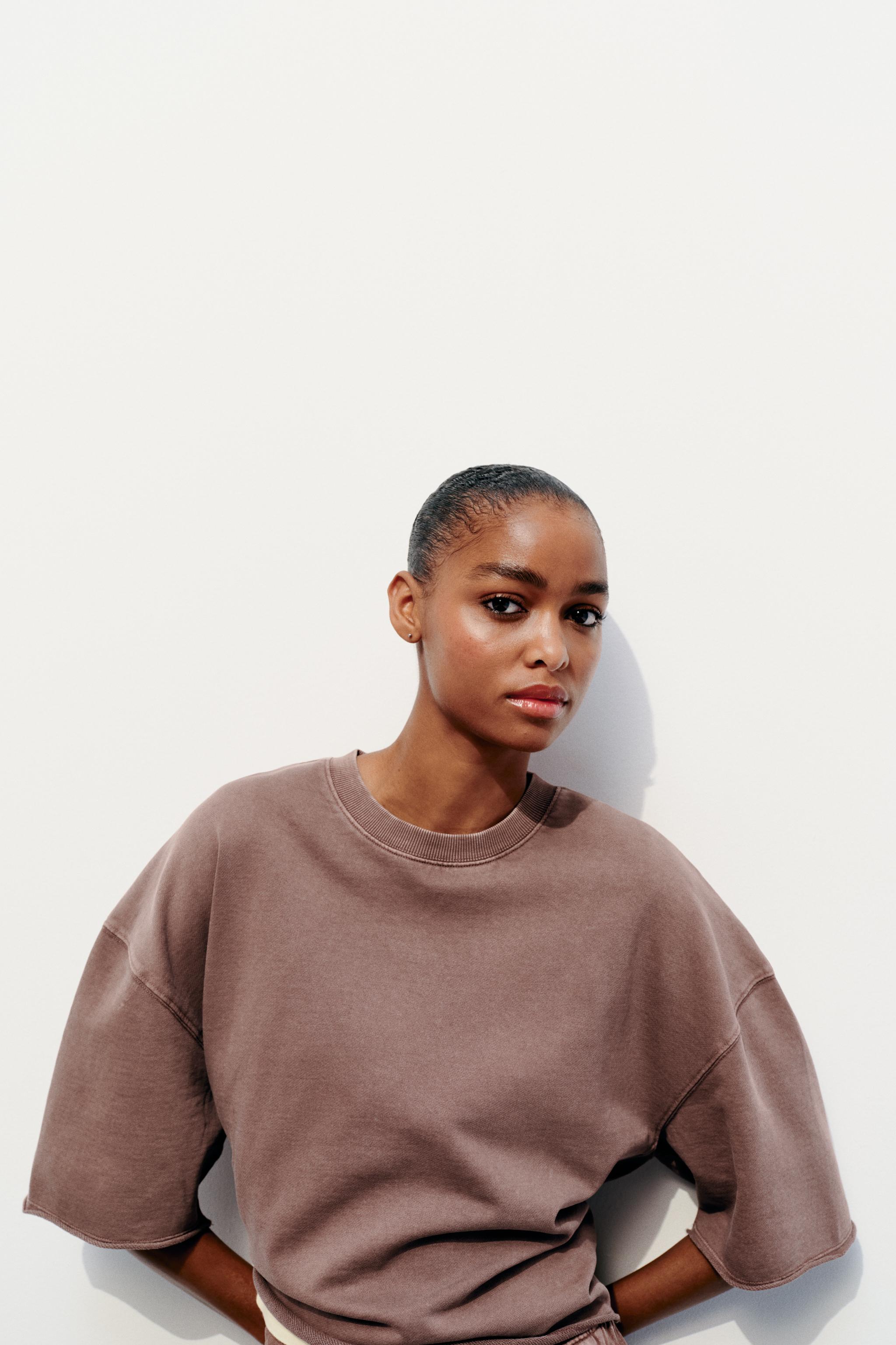 FADED-EFFECT SWEATSHIRT AND SHORTS CO-ORD