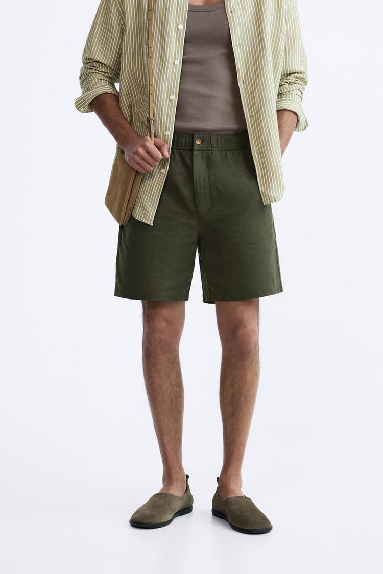 COTTON-LINEN BERMUDA SHORTS