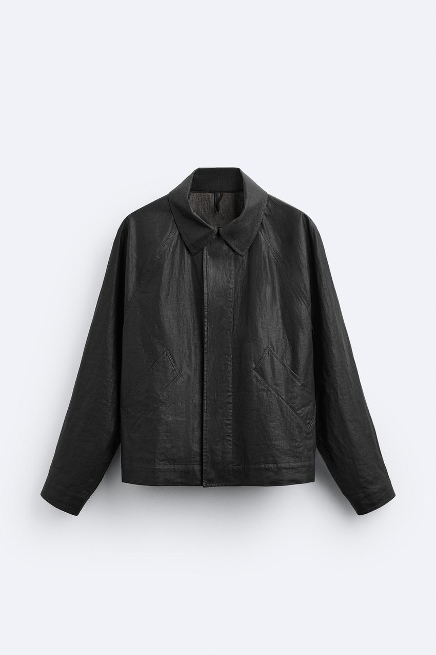 LINEN BLEND JACKET WITH WAXED FINISH