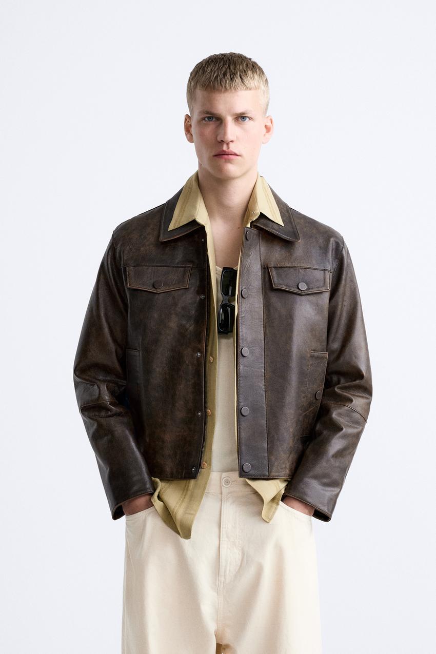 VINTAGE-EFFECT LEATHER JACKET