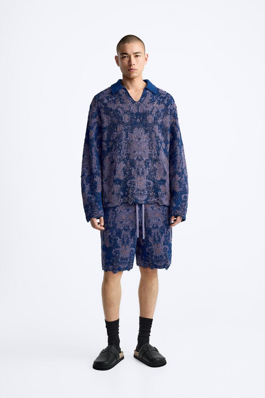 IRREGULAR JACQUARD KNIT POLO SHIRT