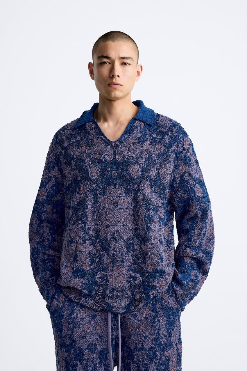 IRREGULAR JACQUARD KNIT POLO SHIRT