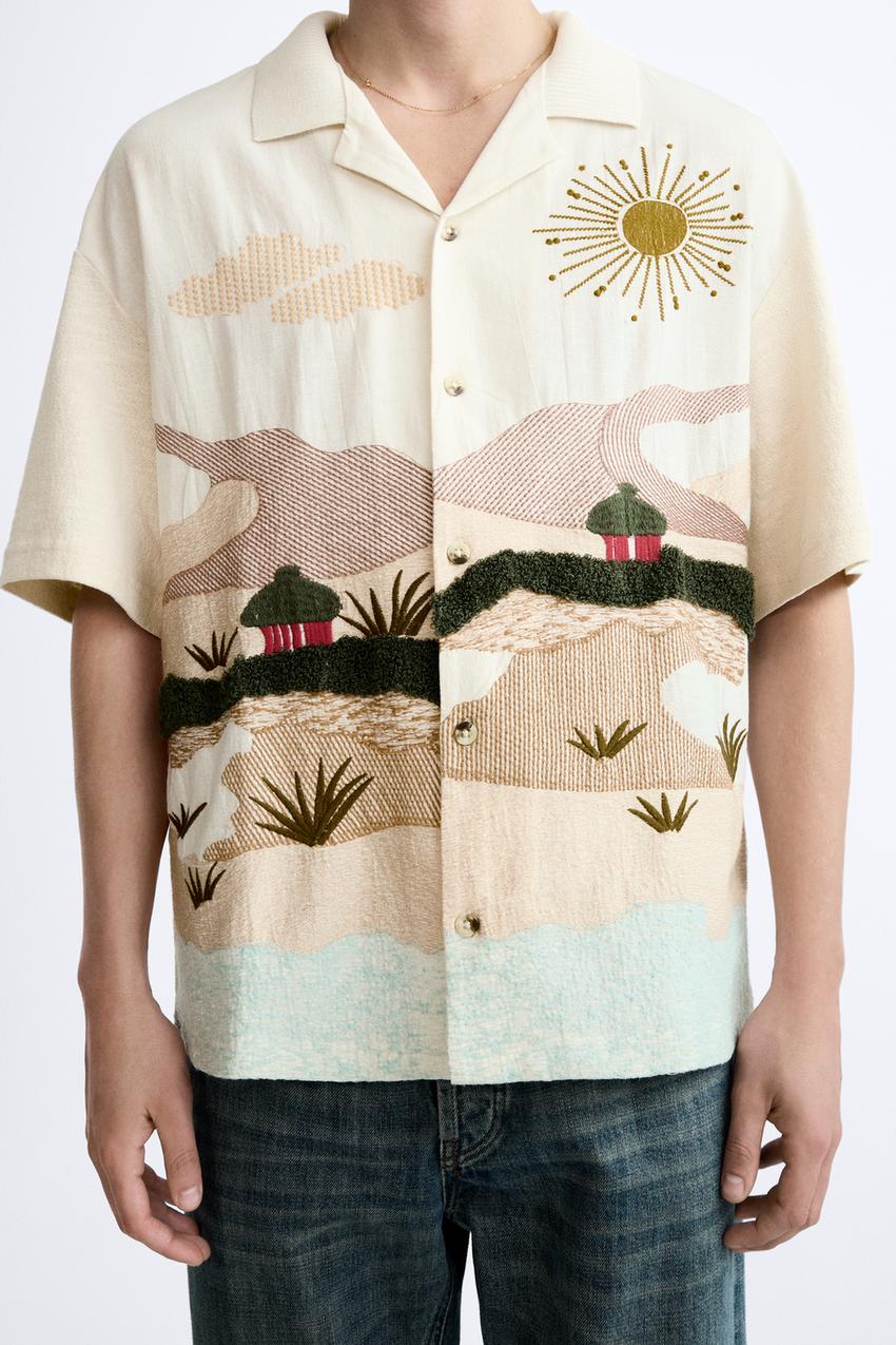 SHIRT WITH EMBROIDERED LANDSCAPE