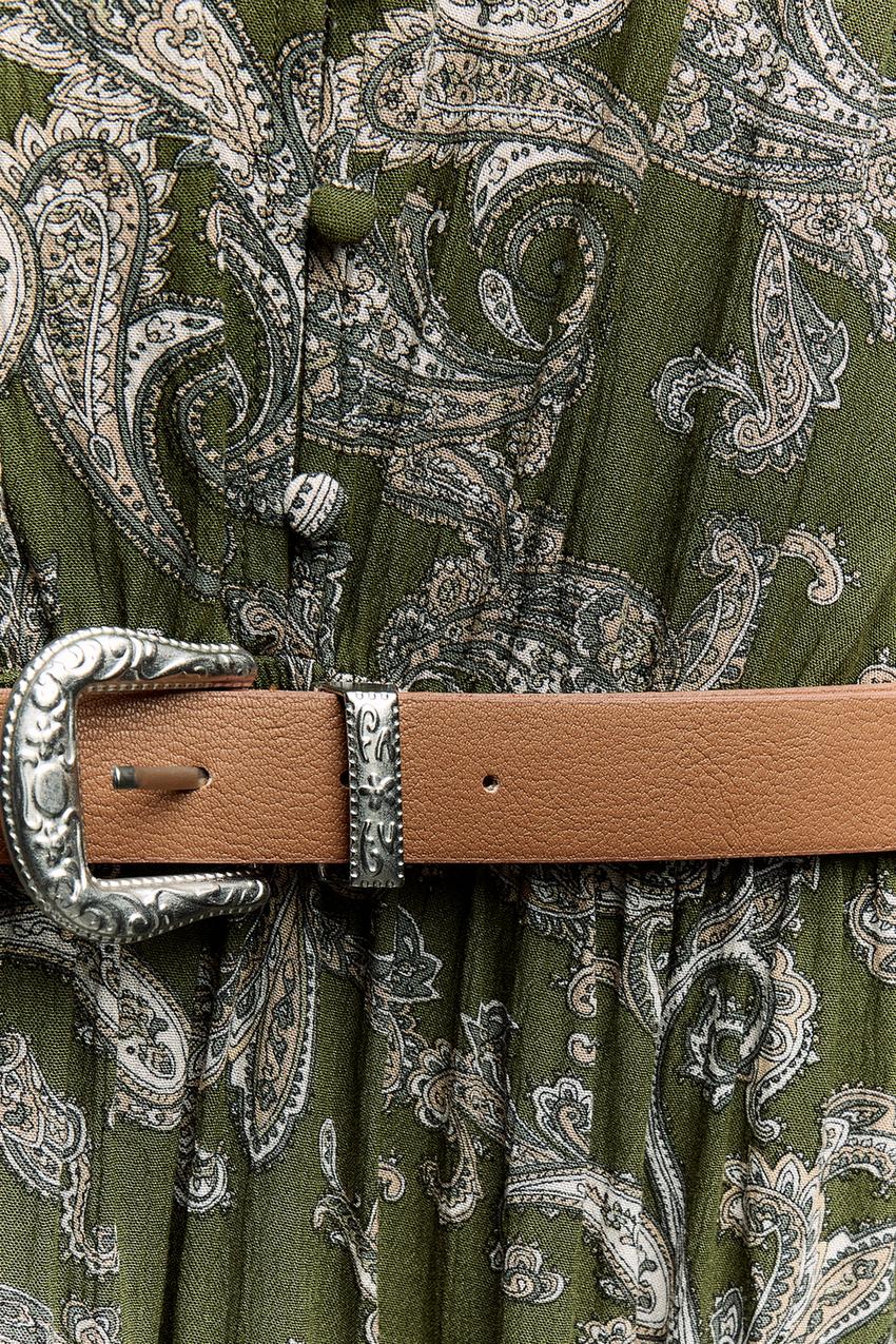 BELTED PAISLEY PRINT MIDI DRESS