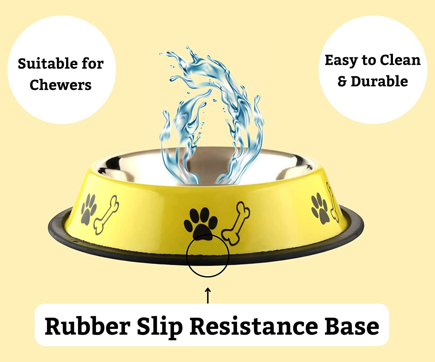  Foodie Puppies Dog Bowl Anti-Skid Stainless Steel Bowl Combo - (Orange & Yellow - 700ml) (Medium) | Paw Bone Printed Bowls for Puppies