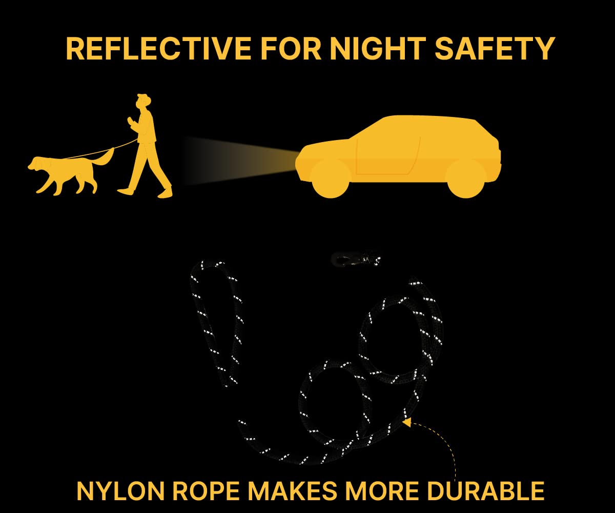 Boltz Dog Reflective Leash 5FT Long, Reflective Rope for Medium & Large Dogs (Black)
