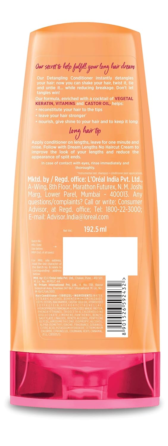 L'Oréal Paris Conditioner, Nourishes, Repair & Shine, For Long and Lifeless Hair, Dream Lengths, 180ml