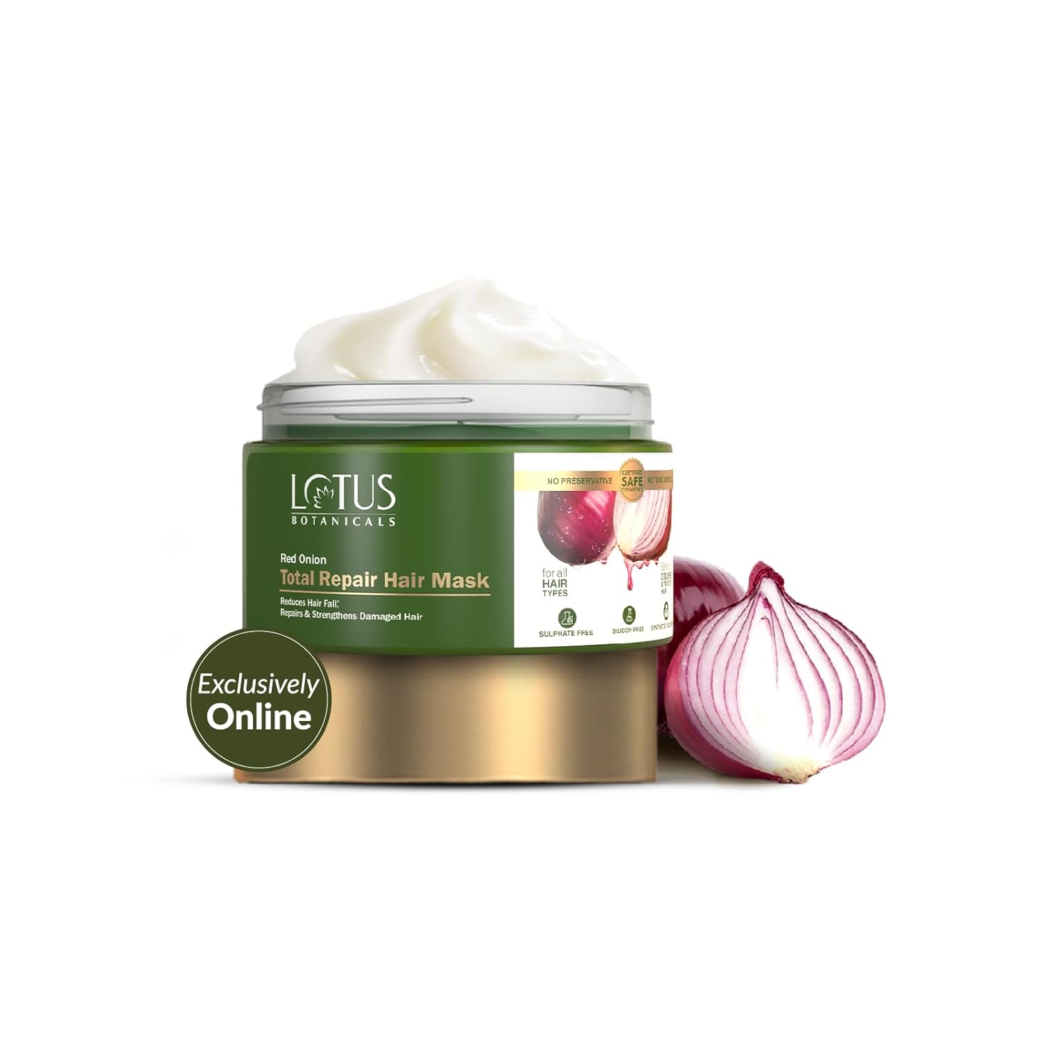  Lotus Botanicals Red Onion Total Repair Hair Mask | Sulphate, Silicon & Chemical Free | All Hair Types | 200g