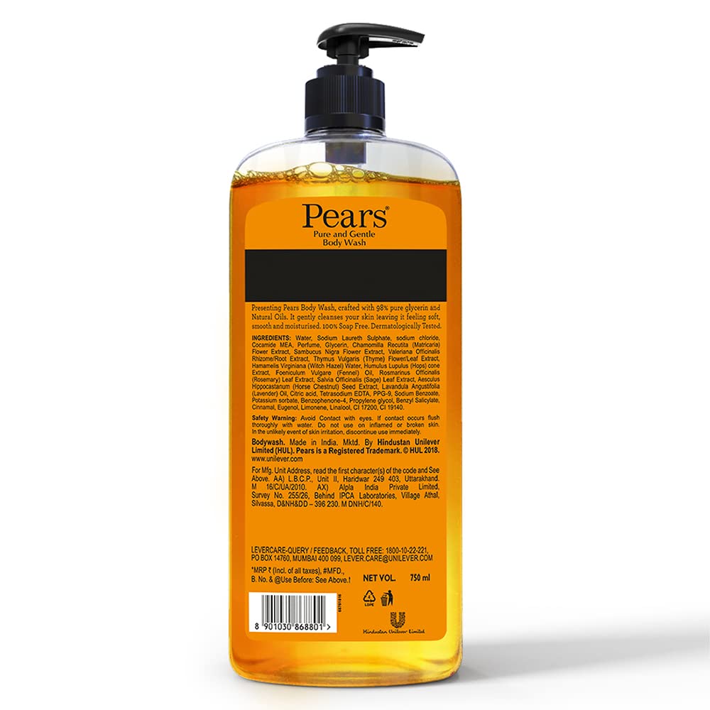 Pears Pure & Gentle Shower Gel SuperSaver XL Pump Bottle With 98% Pure Glycerine, 100% Soap Free and No Parabens, 750 ml