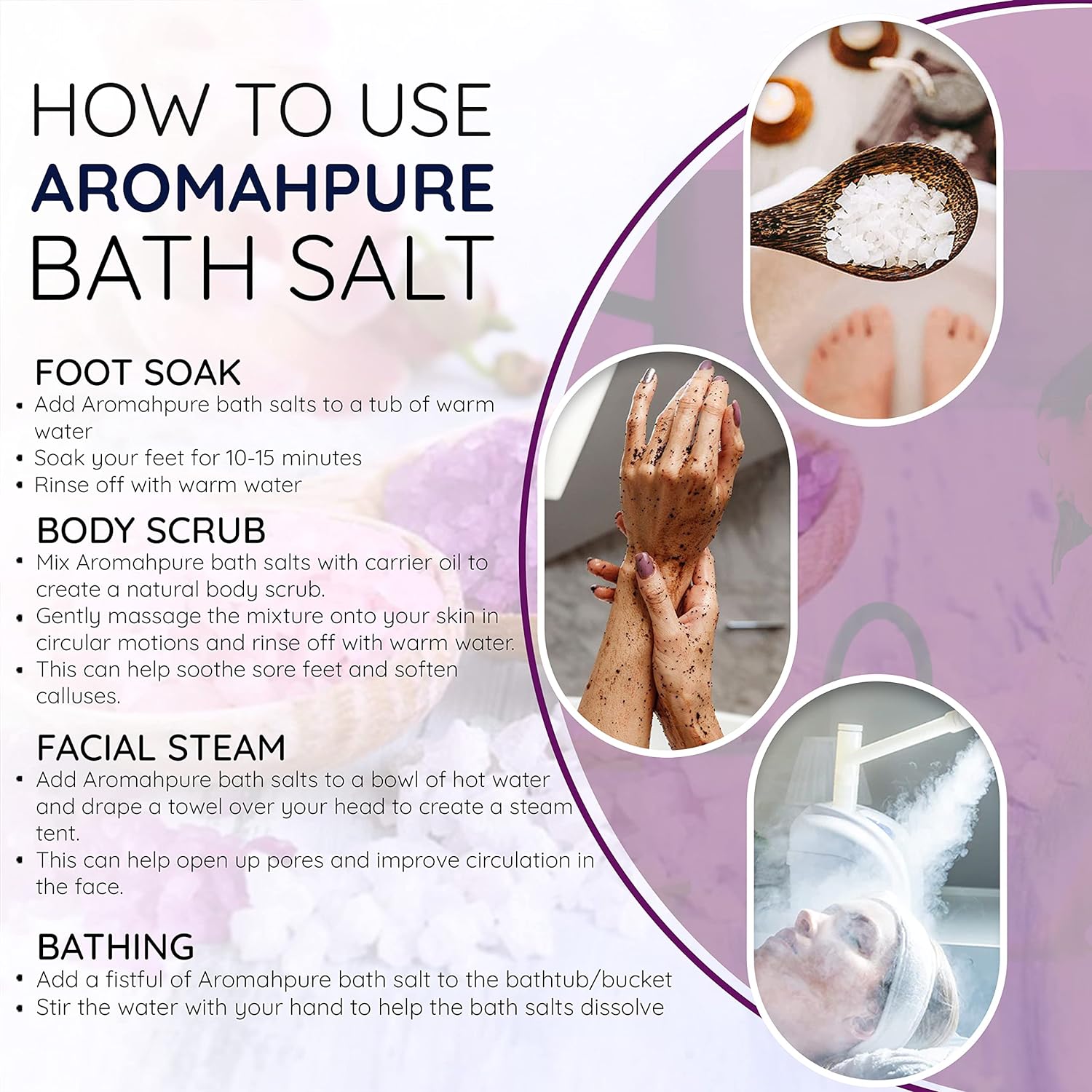 Aromahpure 100% Natural Bath Salt with Essential Oils (Mix of Epsom Salt, Himalayan Salt, and Sea Salt, Vitamin C & E) for Body & Foot Spa, Relaxing Aromatherapy - Expressive Fragrance (Mandarin, Orchid, Patchouli, Pear) to Relax Mind and Body (250gm)
