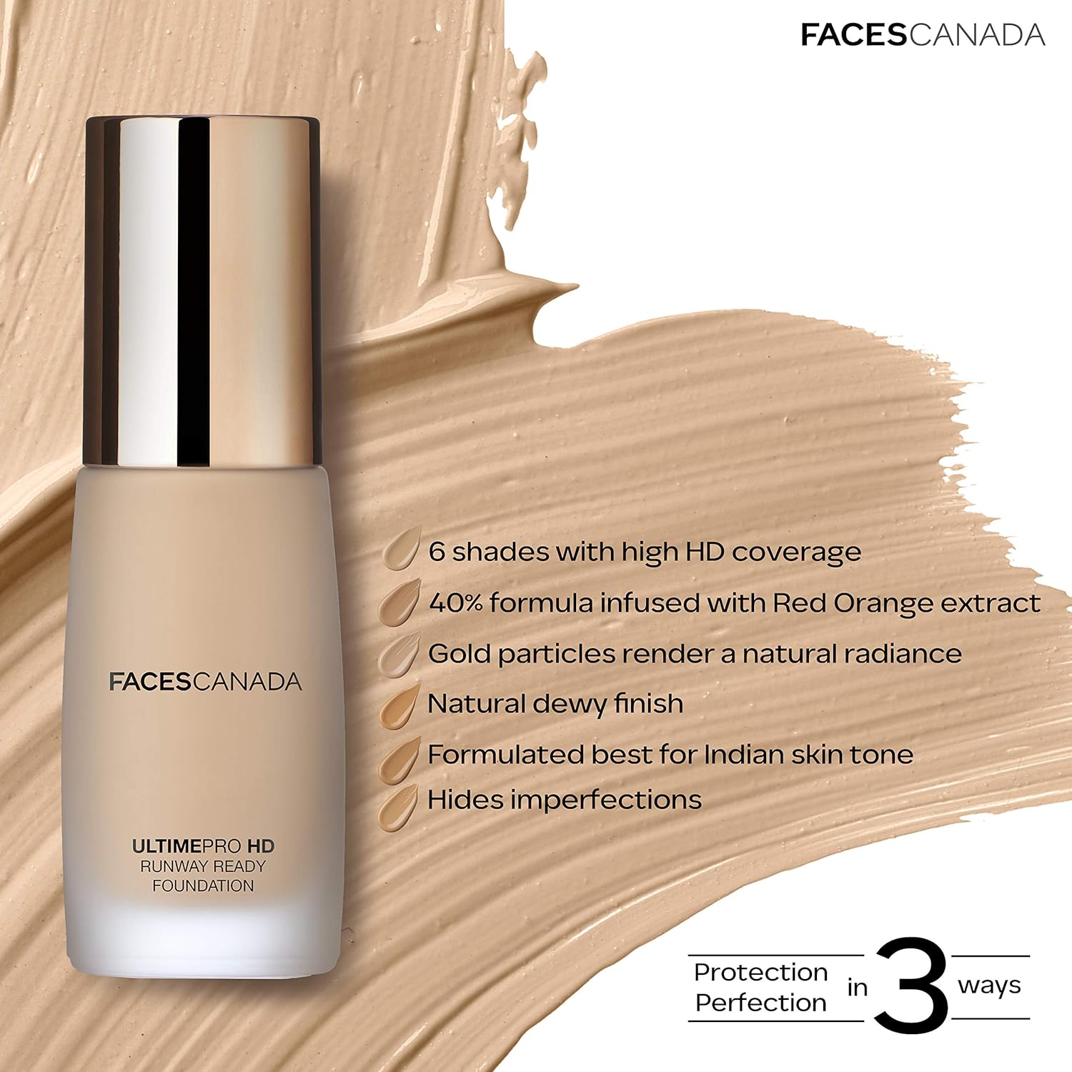  FACESCANADA Ultime Pro HD Runway Ready Liquid Full Coverage Foundation For All Skin Types - Natural,30Ml|Radiant Flawless Finish|Hd High Coverage