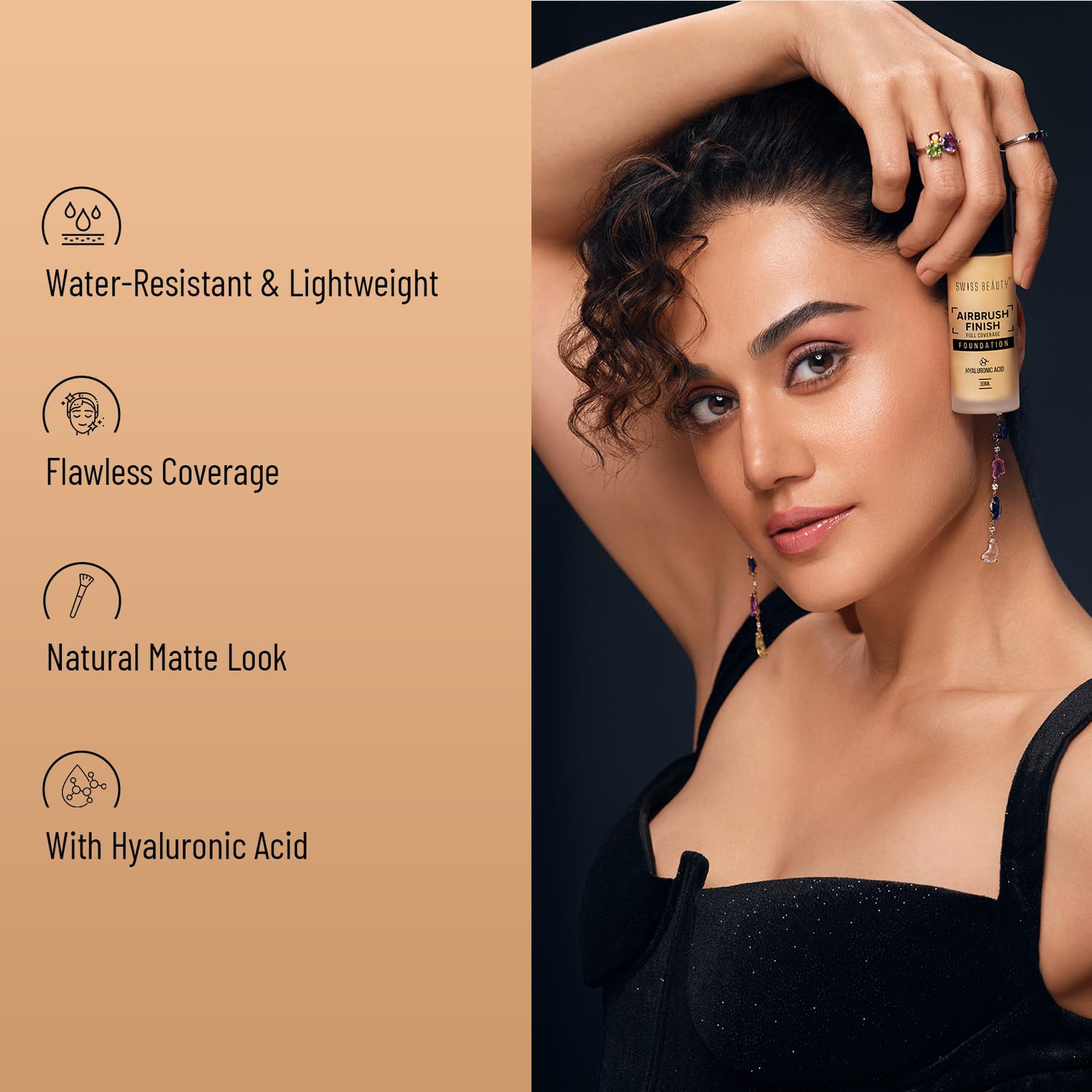  Swiss Beauty Airbrush Finish Lightweight Foundation | Full Coverage Blendable Foundation For Face Makeup |With Benefits Of Hyaluronic Acid