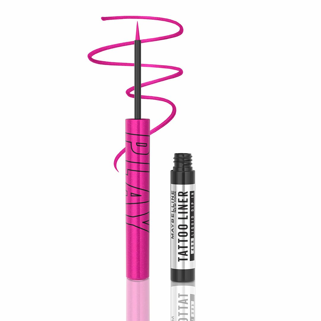 Maybelline New York Tattoo Play Pink Liquid Eyeliner - Longwear Waterproof Eyeliner - Metallic Finish, Punch, 2.1ml
