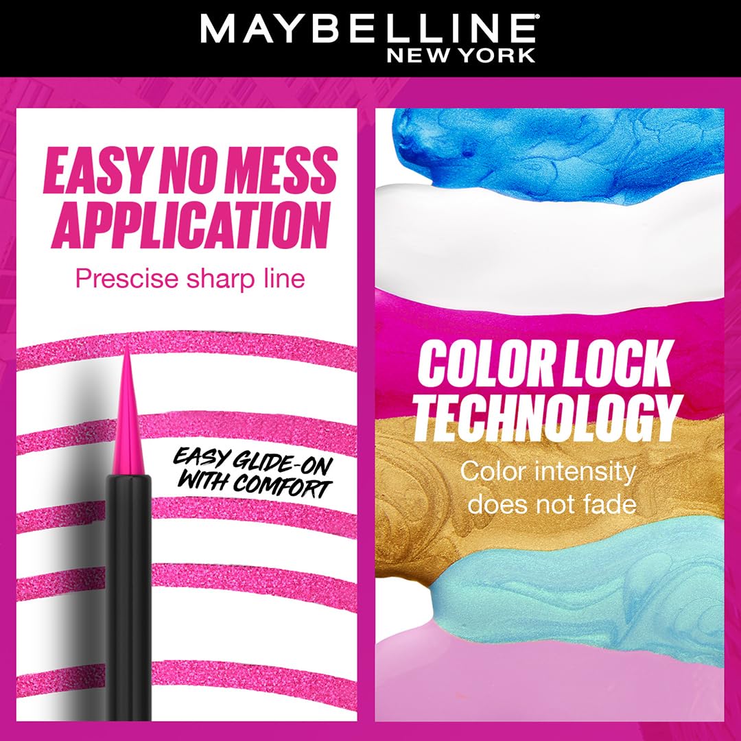 Maybelline New York Tattoo Play Pink Liquid Eyeliner - Longwear Waterproof Eyeliner - Metallic Finish, Punch, 2.1ml