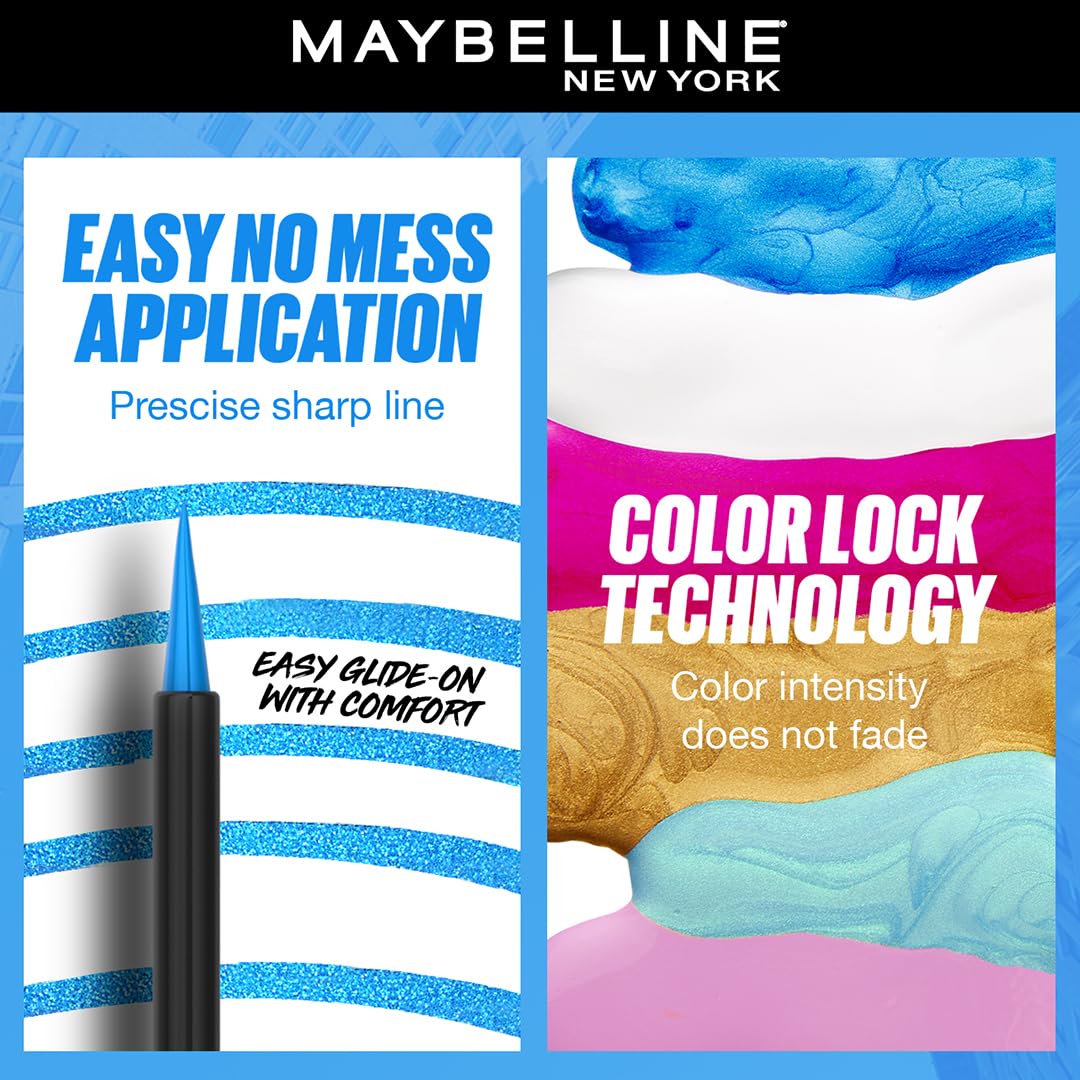 Maybelline New York Tattoo Play Blue Liquid Eyeliner - Longwear Waterproof Eyeliner - Metallic Finish, Switch, 2.1ml