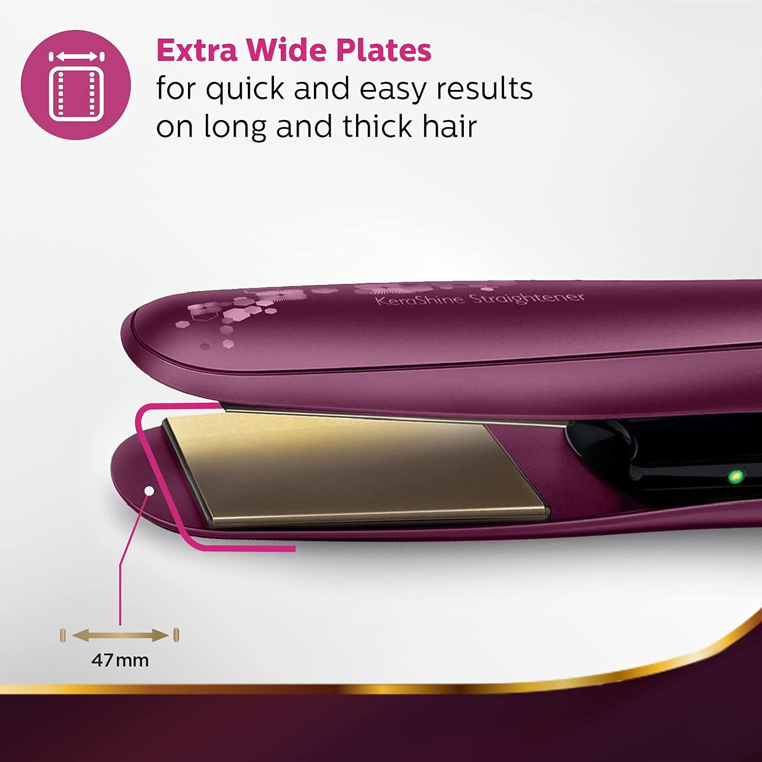 Philips BHS738/00 Kerashine Titanium Wide Plate Straightener with SilkProtect Technology. Straighten with Instant Shine. Suitable for Dense Thick Hair
