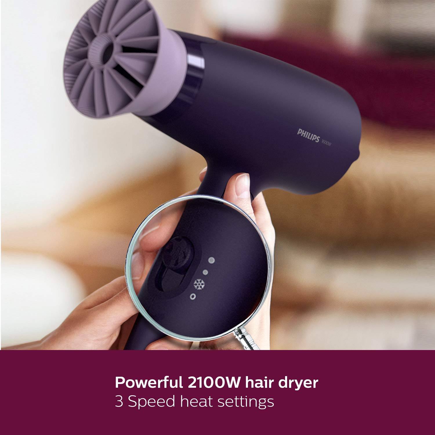 PHILIPS Hair Dryer for Women (Bhd318/00)|1600W|Shiny and Frizz Free Hair with Advanced Ionic Care & Thermoprotect Technology