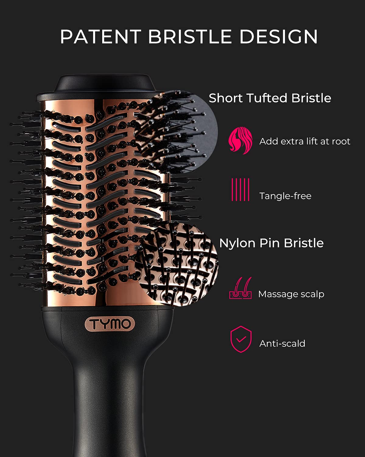 TYMO Volumizing Hot Air Brush - Professional Ionic Hair Dryer And Styler 2-In-1 With Enhanced Titanium Barrel And 3 Modes, 1100 Watts