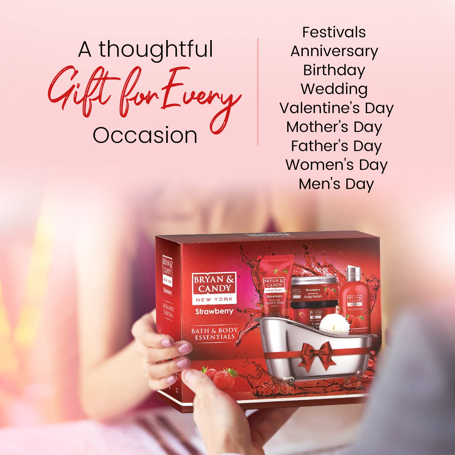 Bryan & Candy Strawberry Bath Tub Kit Mother's Day Gift Gift Set For Women And Men | Complete Home Spa Experience (Shower Gel, Hand & Body Lotion, Sugar Scrub, Body Polish| 100% Vegan, SLS & Paraben Free |